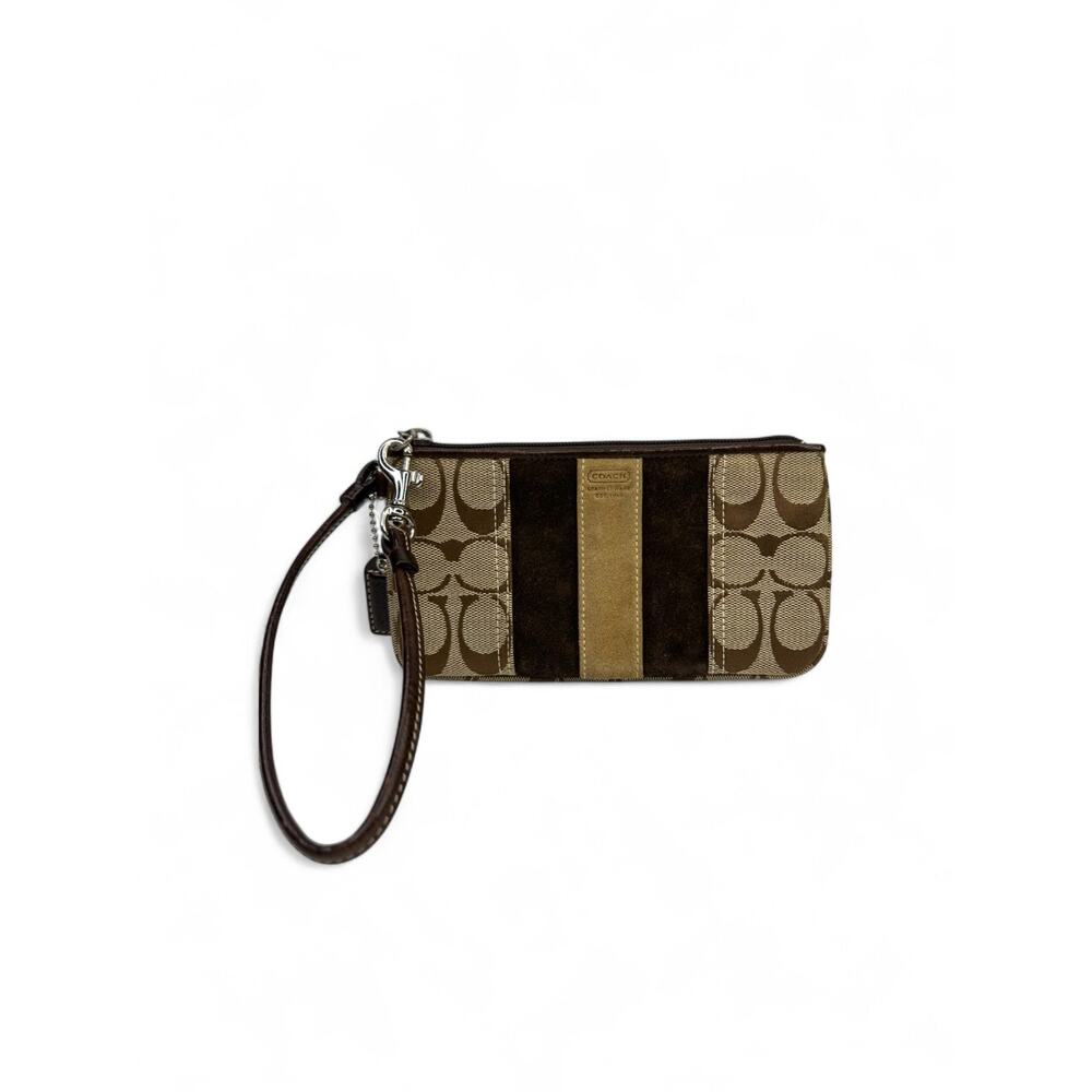 Vintage Coach Y2K Signature Canvas & Suede Wristlet